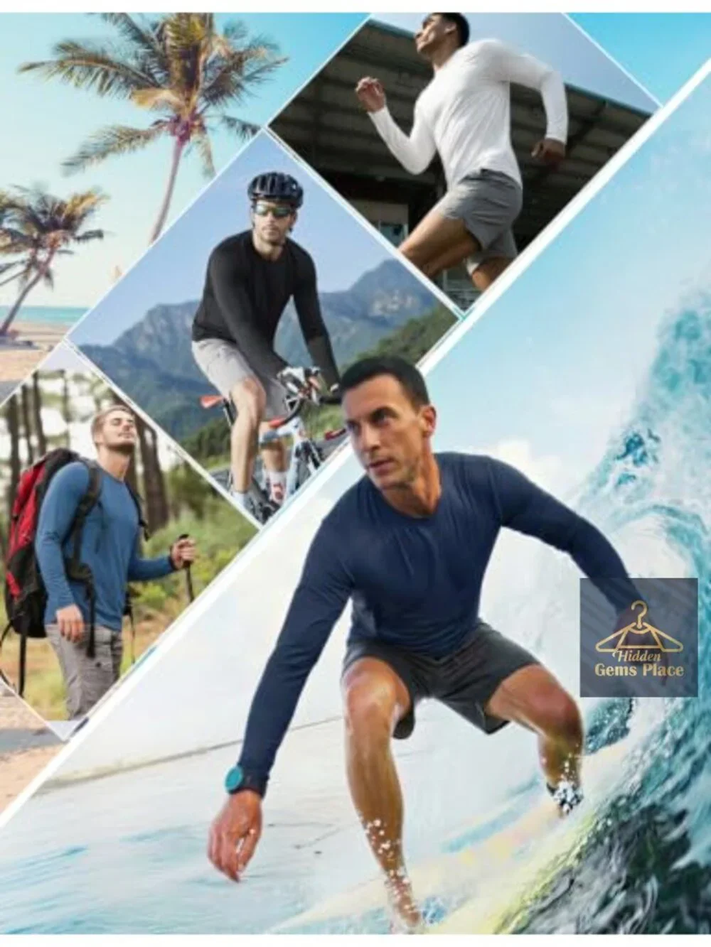 Men's UPF 50+ Long Sleeve Rash Guard Sun Protection Swim Shirt